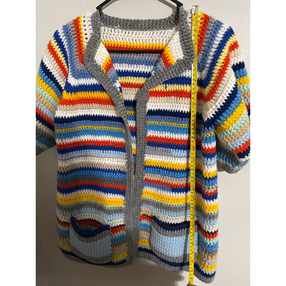 Vintage Handmade Crochet Cardigan Short Sleeve Multi-Color Boho Sweater - Picture 6 of 6